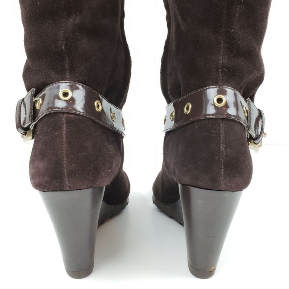 Michael Kors Chocolate Brown Suede Leather Wedge Tall Boots 6 - Picture 3 of 9